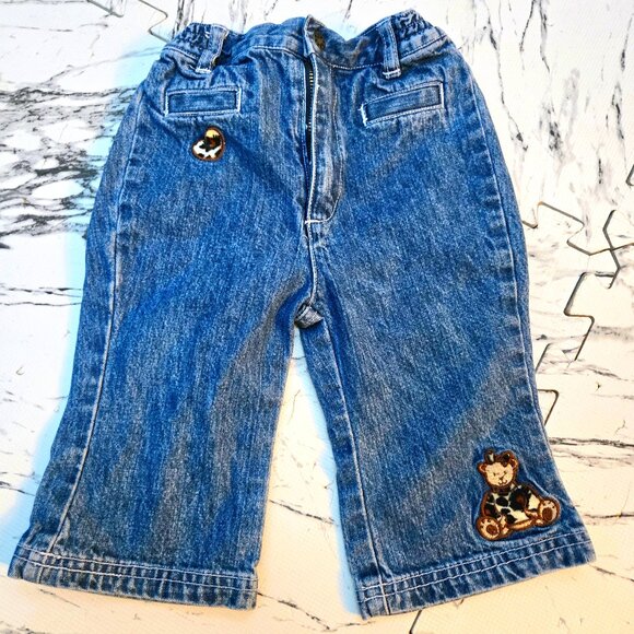 3 For 10 πβ¨οΈ VINTAGE 1990S Teddy Bear Flared Denim Jeans Size 6-9 Months - Picture 1 of 6